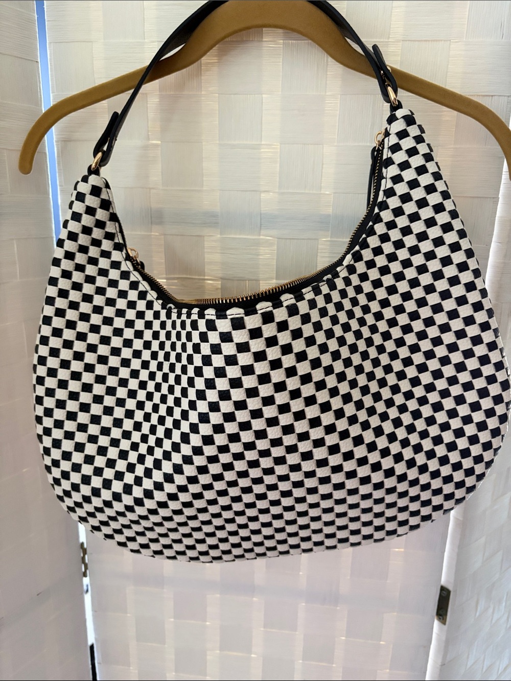 Black and White Checker Hobo Shoulder Bag